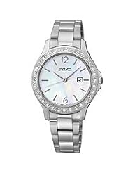 Womens SEIKO Stainless Steel Mother of Pearl Watch with Crystals