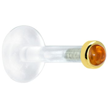 14 Gauge 3/8 Inches Solid 14KT Yellow Gold 2mm Genuine Citrine Bioplast Push in Monroe
