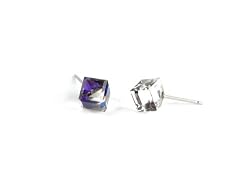 Heliotrope Tilted Cube Swarovski Austrian Crystal Earrings, 6mm