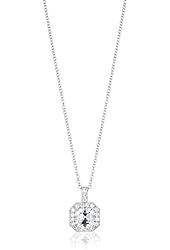 Platinum-Plated Sterling Silver Asscher-Cut Swarovski Zirconia Halo Pendant (1.5 cttw), 16" + 2" Extender