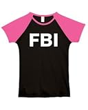 Anvil-FBI Ladies Cap-Sleeve Baseball T-Shirt~Black/Hot Pink~Adult-LG