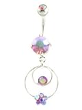 Belly Button Ring - Surgical Steel Flower and Circle Design w/Pink Sparkling Crystal-like Inserts