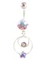 Belly Button Ring - Surgical Steel Flower and Circle Design w/Pink Sparkling Crystal-like Inserts