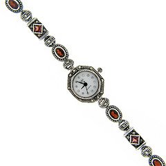 Sterling Silver Marcasite Genuine Garnet Watch