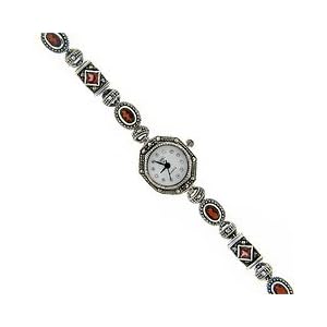 sterling silver marcasite genuine garnet watch