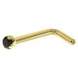 Solid 14KT Yellow Gold 2mm Genuine Black Diamond L-Shaped Nose Ring - 20 Gauge