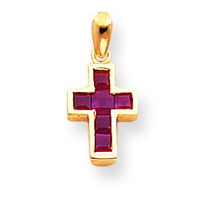 14k Small Ruby Cross Pendant