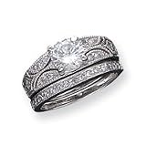 Sterling Silver 2-Piece CZ Wedding Set Ring – Size 7