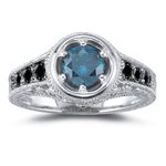 1.39 Cts Black & Teal Blue Diamond Ring in 18K White Gold 1.39 Cts Black & Teal Blue Diamond Ring in 18K White Gold