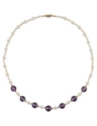 14K Yellow Gold 18" Genuine Amethyst & Freshwater Cultured Pearl 18 Inch Necklace
