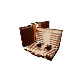 Large 18" Leatherette Backgammon Set - Brown