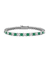 Emerald and Diamond Tennis Bracelet : 14K White Gold - 5.00 CT TGW