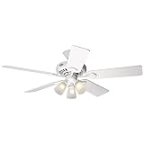 Hunter 20546 Summer Breeze Plus 3-Light 52 inch 5-Blade Ceiling Fan, White with Frosted Scallop Globes and White/Light Oak Blades