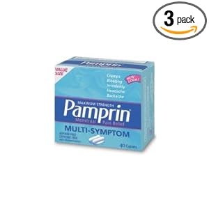 Pamprin Maximum Strength Multi-Symptom Menstrual Relief Tablets, 40-Count Boxes (Pack of 3)