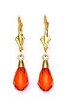 14k 9x6 mm Briolette Padparadscha Sapphire Crystal Earrings  JewelryWeb
