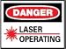 NMC 10x14 Rigid Plastic Danger Laser Opertng Sign