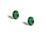 14K Yellow Gold Oval Created Emerald Stud Earrings