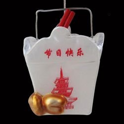 Glass Blown Asian Fusion Chinese Food Container Christmas Ornament 3.75"