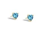 14K Yellow Gold Genuine Heart Blue Topaz Stud Earrings