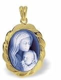 14K Yellow Gold Mother Holding Her Child Cameo Oval pendant - 3/4 x 1/2