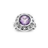 .925 Silver and Amethyst Round Ring, Sizes 6-8