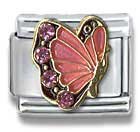Clearly Charming October Gold Pink Tourmaline Czech Crystal Butterfly Birthstone Butterfly Italian Charm Bracelet Link