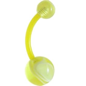 FLEXI Belly Ring - Yellow MARBLE 3/8 by 