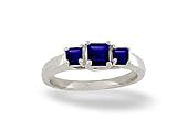 14K White Gold Genuine Square Sapphire 3-Stone Ring