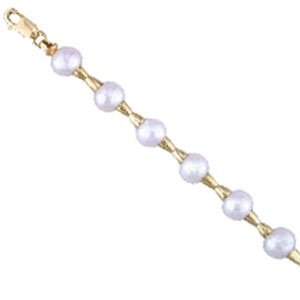 14K Yellow Gold Twist Cultured White Pearl Bracelet