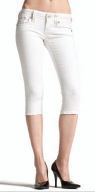 Womens Rock Revival Alanis P2 Skinny Designer White Capri Jeans with Brown Stiching Accents and Leather Detail product image