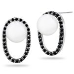 0.35 Cts AA Black Diamond & Pearl Earrings in 14K White Gold