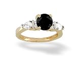 14K Yellow Gold Genuine Round Black Onyx and Diamond Engagement Ring