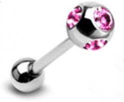 14g Surgical Steel Tongue Ring Barbell Body Jewelry Piercing with Pink Multi Gems 14 Gauge 5/8" Nemesis Body JewelryTM
