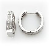 14k White Gold Diamond Hoop Hinged Earrings