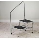Chrome two-step step stool with handrail