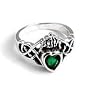 Sterling Silver Green Celtic Knot Claddagh Ring (Size 7,8,9)
