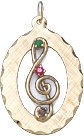 Music Note on Open Oval Disc, 14K Gold Charm