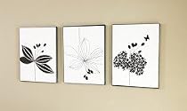 Black & White Flower Prints on Canvas (Set of 3) (12x16 each)