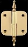 2 x 2 inch Left Lift-Off Round Door Hinge w/ finial - Bright Solid Brass
