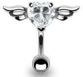 Body Accentz® Belly Button 316L 8mm Gem Navel with Angel Wings Heart CZ Dangle Body Jewelry Dangle 14g