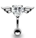 Body Accentz&trade; Belly Button 316L 8mm Gem Navel with Angel Wings Heart CZ Dangle Body Jewelry Dangle 14g
