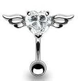 Body Accentz™ Belly Button 316L 8mm Gem Navel with Angel Wings Heart CZ Dangle Body Jewelry Dangle 14g