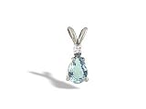 14K White Gold Genuine Pear Aquamarine and Diamond Pendant