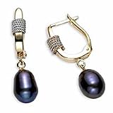 14k Gold, Black Pearl Lever Back Earring