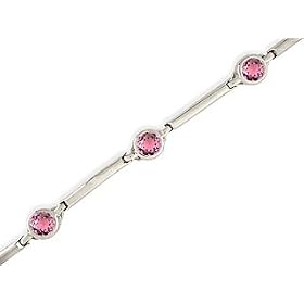 14K White Gold Genuine Round Pink Tourmaline Bracelet by Pink-Tourmaline Bracelets