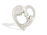 14K White Gold Genuine Round Opal Mother with Child Pendant