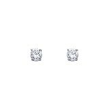 14K White Gold 3mm Round CZ Solitaire Basket Stud Earrings with Screw-back for Children and Women