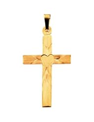 14k Yellow Gold Heart Cross Pendant