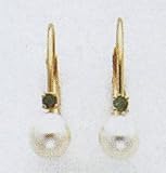 Pearl Leaverback Earrings with a Emerald Gemstone - XLB50EPL