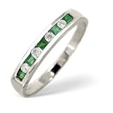 Image of 9ct White Gold 0.09ct Diamond and Emerald Half Eternity Ring